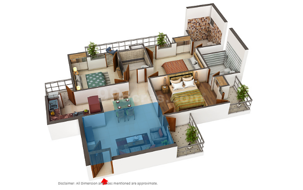 The floor plan size of Rajhans Residency 3 BHK Flat is 1373 sq ft.